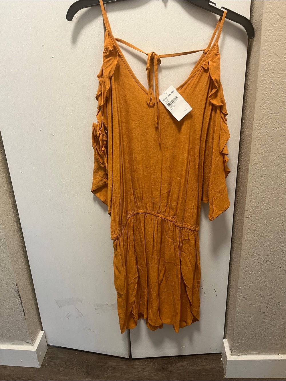 Soprano Mustard Cold-Shoulder Mini Dress